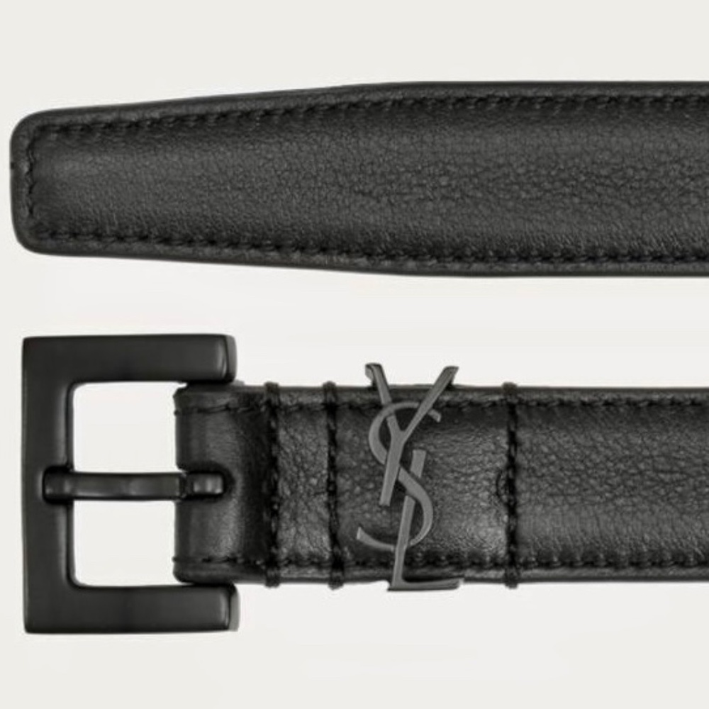 Authentic YSL CASSANDRE THIN BELT IN SMOOTH LEATHER